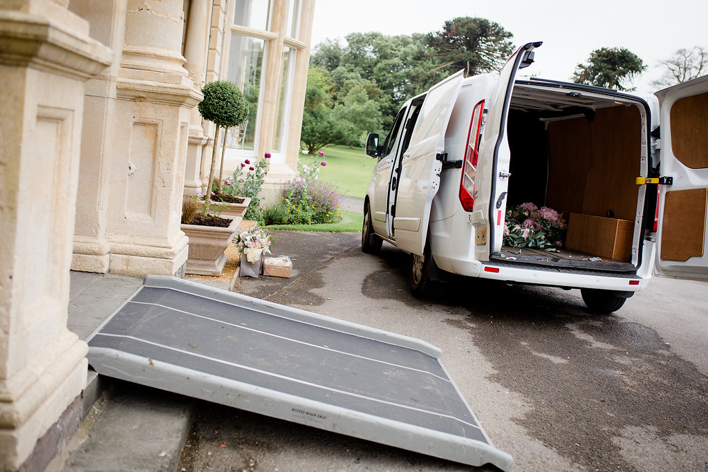 wedding florist arriving at Clevedon Hall