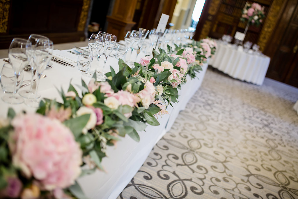 top table floral runner at Clevedon Hall