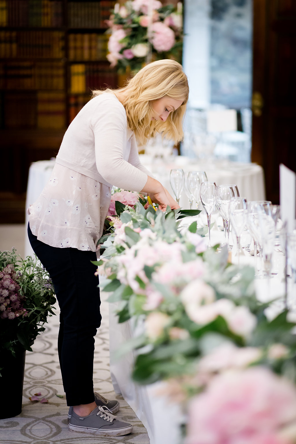 wedding florist working at Clevedon Hall