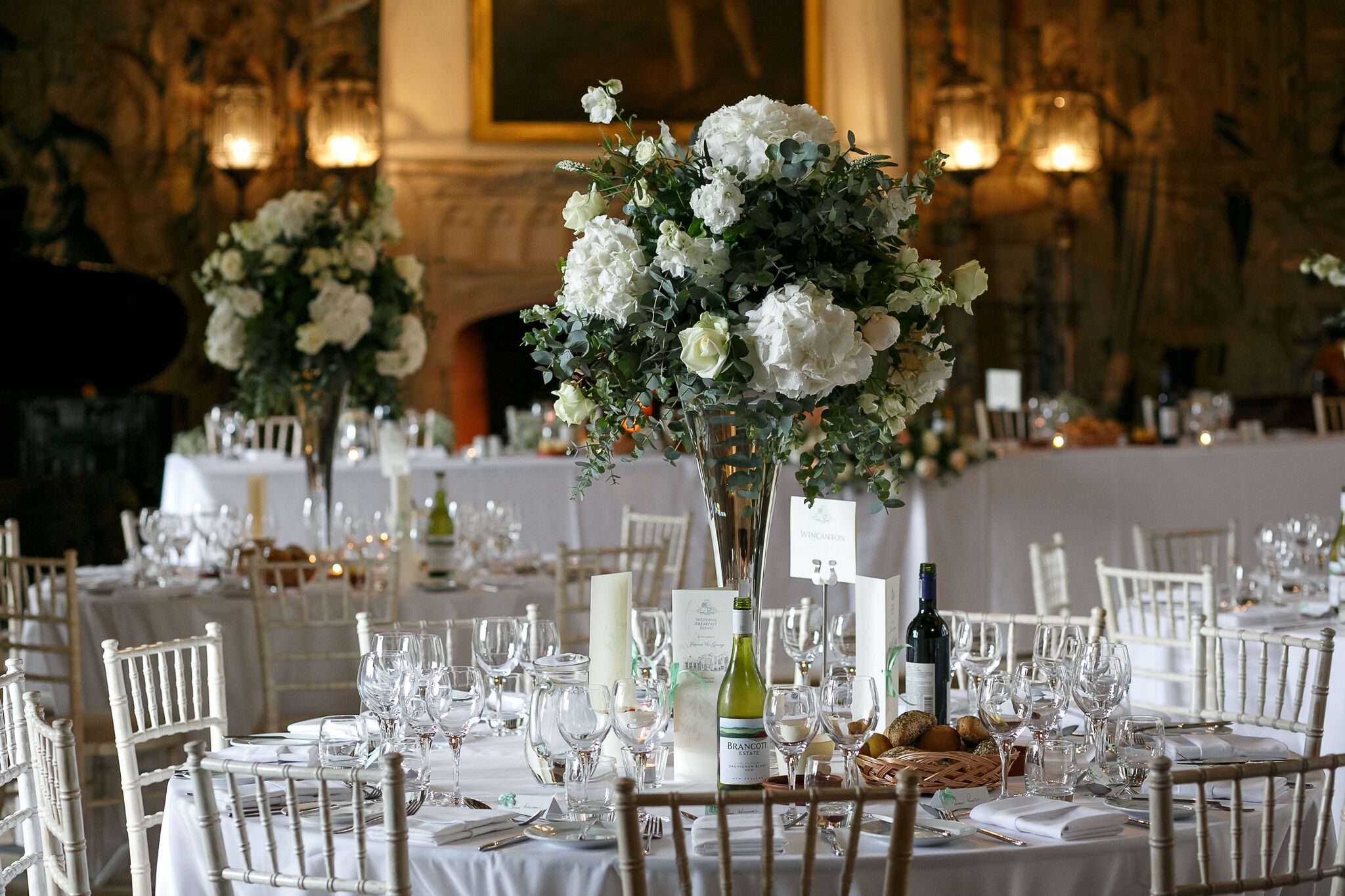 Large white hydrangeas wedding centrepieces