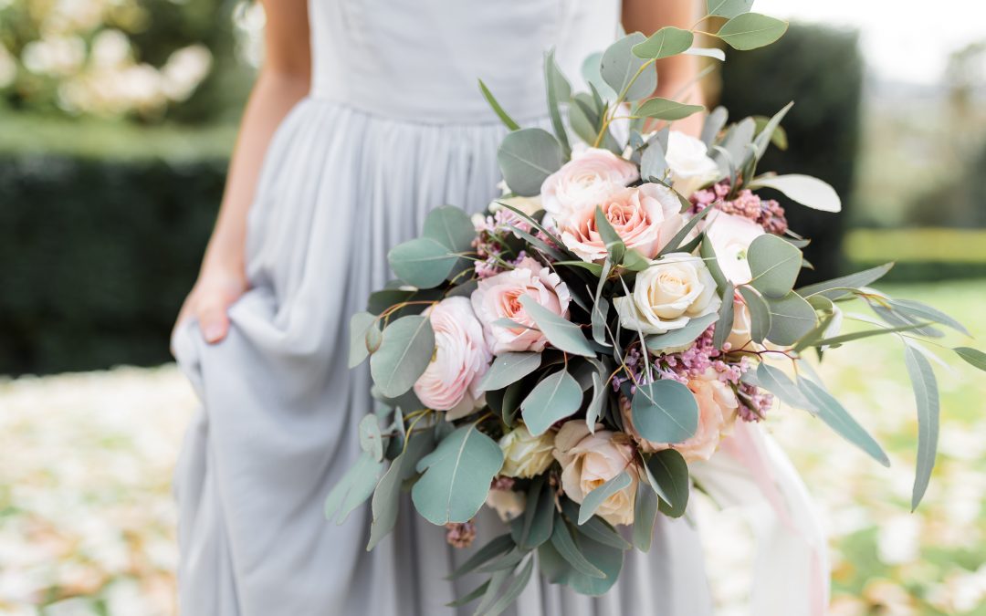 pale pink and ivory cascading wedding bouquet