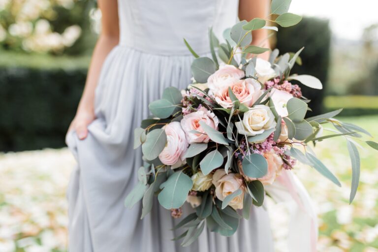 pale pink and ivory cascading wedding bouquet