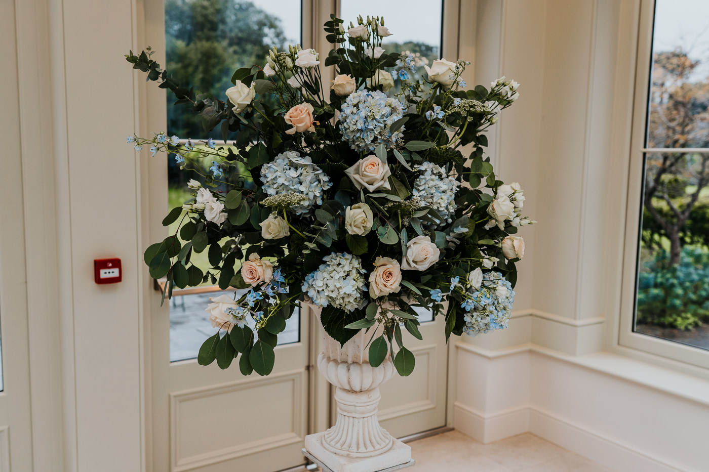 Daisy Lane Floral Design pale blue and blush large urn arrangement 