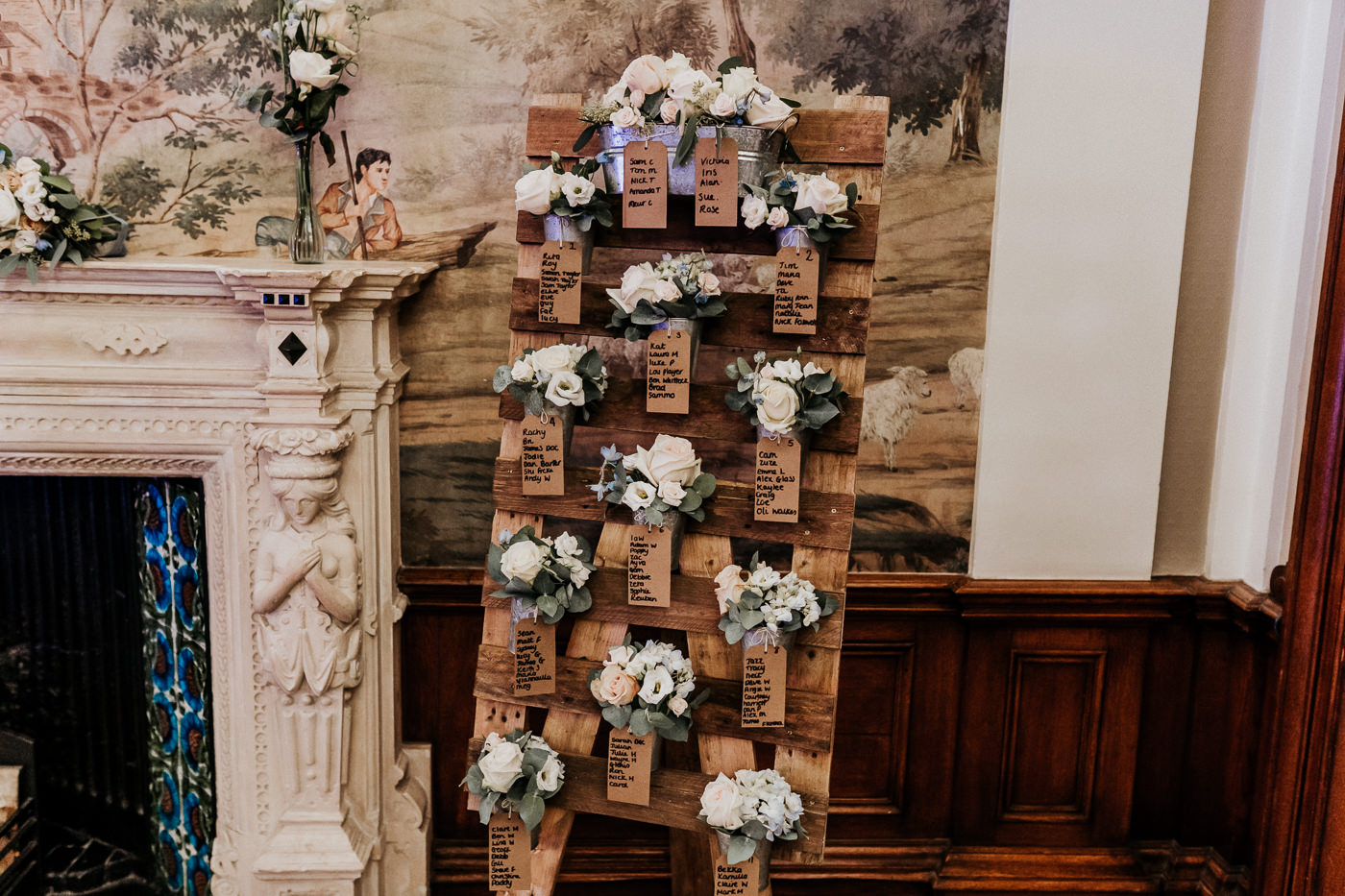 floral arrangements decorating rustic wooden table plan