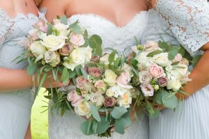 Pink and ivory wedding flowers at Clevedon Hall